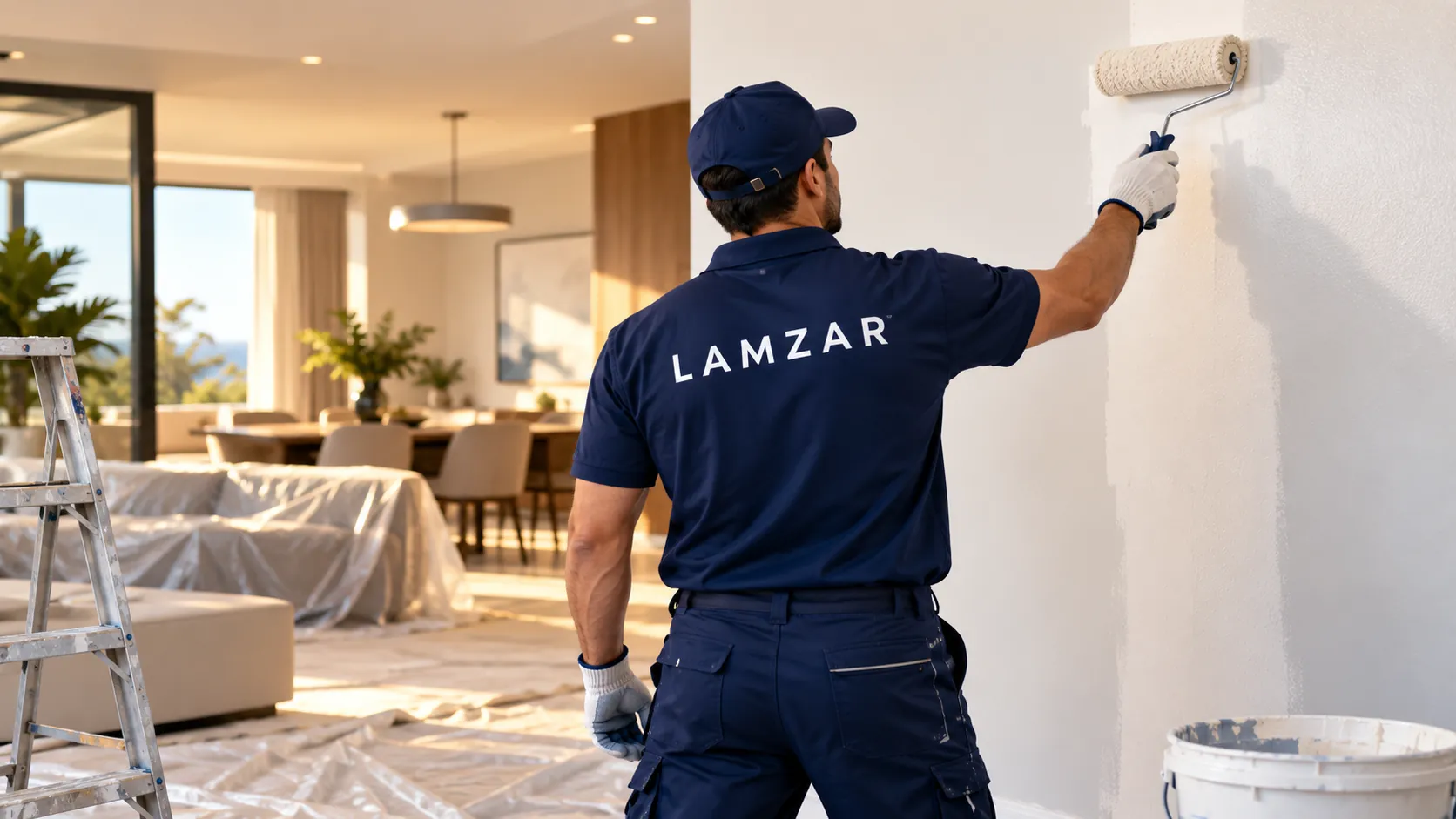Painter applying paint to an interior wall
